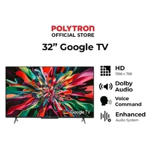 Polytron Televisyen Google 32" HD 1366x768 Dolby Audio Voice Command Sistem Audio Dikemas Semula