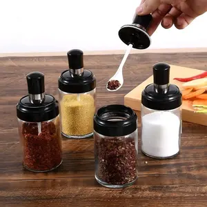 5 pcs Tempat Bumbu Botol Kaca + Sendok Kedap Udara Botol Kitchenware