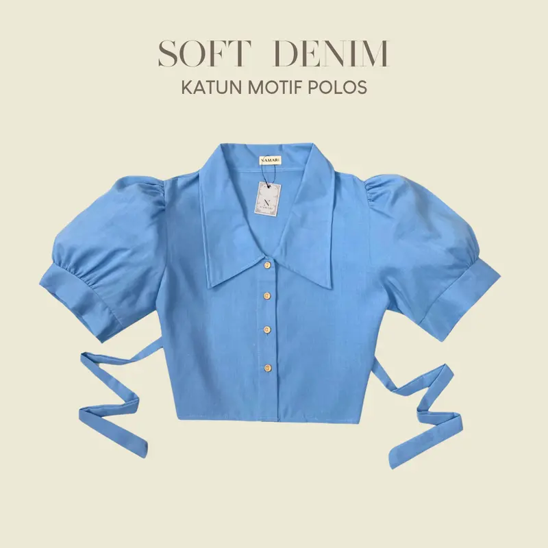 NAMARI - Alice Top - Baju Kemeja Croptop Lengan Balon Kotak Plaid Korean Wanita Fitted Press Body Motif Pendek Atasan Basic Katun Polyester 1