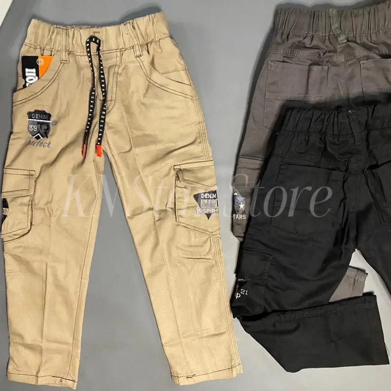 Celana Kargo Anak Cowok usia 4-15 Tahun / Celana Chinos Panjang Anak / Celana Anak Murah / Celana Chino Cargo Anak / Celana Jeans Anak Laki / Celana Jeans Panjang Anak Laki-Laki / Celana Chino Anak Cowok Fashion Bordir Terbaru (Coklat, Hitam, Abu-Abu) 1