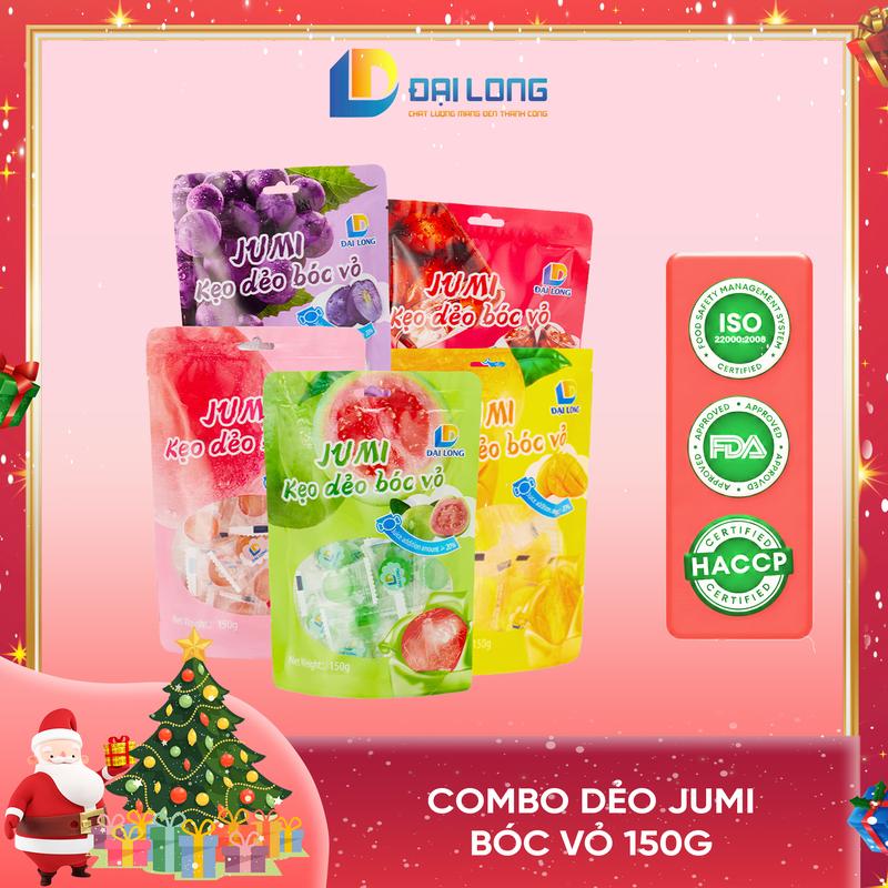  COMBO 5 gói kẹo JUMI 150g ĐẠI LONG NOEL từ 4-5 vị dẻo dẻo dai dai hương vị trái cây Snack Candy Food Chua Thức Ăn Vặt kẹo dẻo bóc vỏ deo peeling soft candy kẹo dẻo bóc vỏ peel gummy xoài 