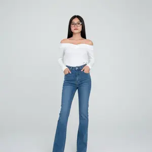 Highwaist Cutbray Jeans Wanita Celana Panjang Cewek Dewasa Karet Denim Hitam Nyaman