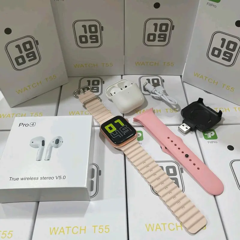 Smart Watch T55 Paket 3Strap&Tws Pro4 5