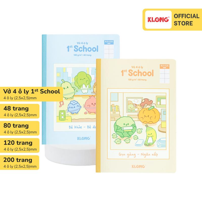 Vở 4 ô ly may dán gáy 1st School Fruity B5 ̄ 48 - 80 - 120 - 200 trang 100 92; MS: 026 027 028 029