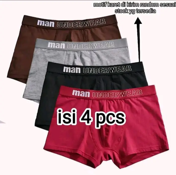 boxer celana dalam pria dewasa 4 pcs,bahan spandek dingin di pakai Karet Katun
