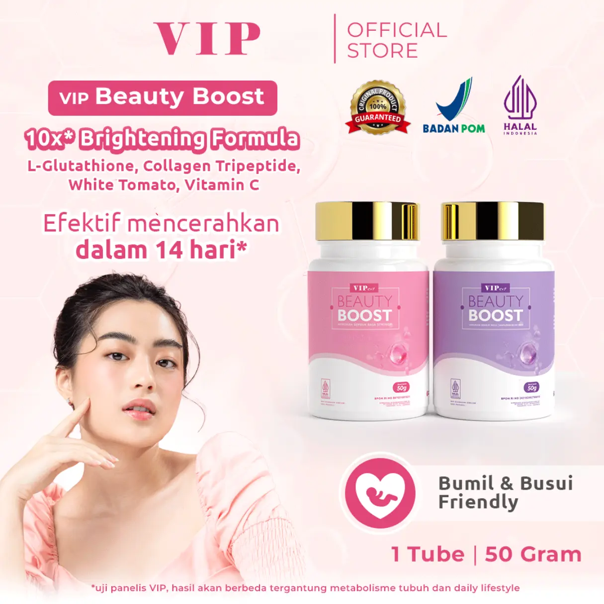 VIP Beauty Boost 10x Brightening Formula Rasa Mix Berry Dan Strawberry | L-Glutathione Powder | Brightening Booster| Whitening Booster