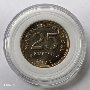 koleksi uang koin kuno indonesia 25 rupiah nikel tahun 1971 gres baru mulus asli bonus kapsul pelindung
