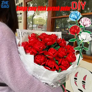 [Valentine Gift] Mainan Bunga Buket DIY Mawar Merah Romantis Flower Bouquet Kreatif Untuk Hadiah untuk Putih Biru