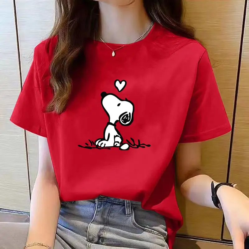 new year clothes t shirt woman short sleeve round neck loose red tops women fashion printed t shirt for women Collar Fabric