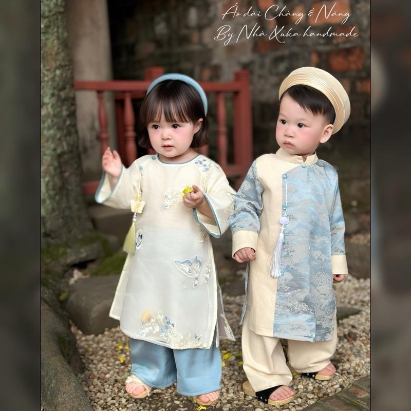 Set Áo dài Chàng & Nàng 2026 cho bé Trai & Gái Bộ gồm Áo quần khăn bướm tóc handmade chất lượng 6-35kg