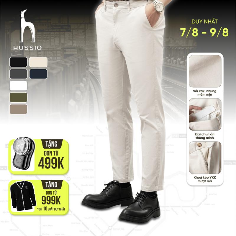 Quần nam CHINOS vải KAKI nhung, co giãn, mềm mịn, thanh lịch - HUSSIO