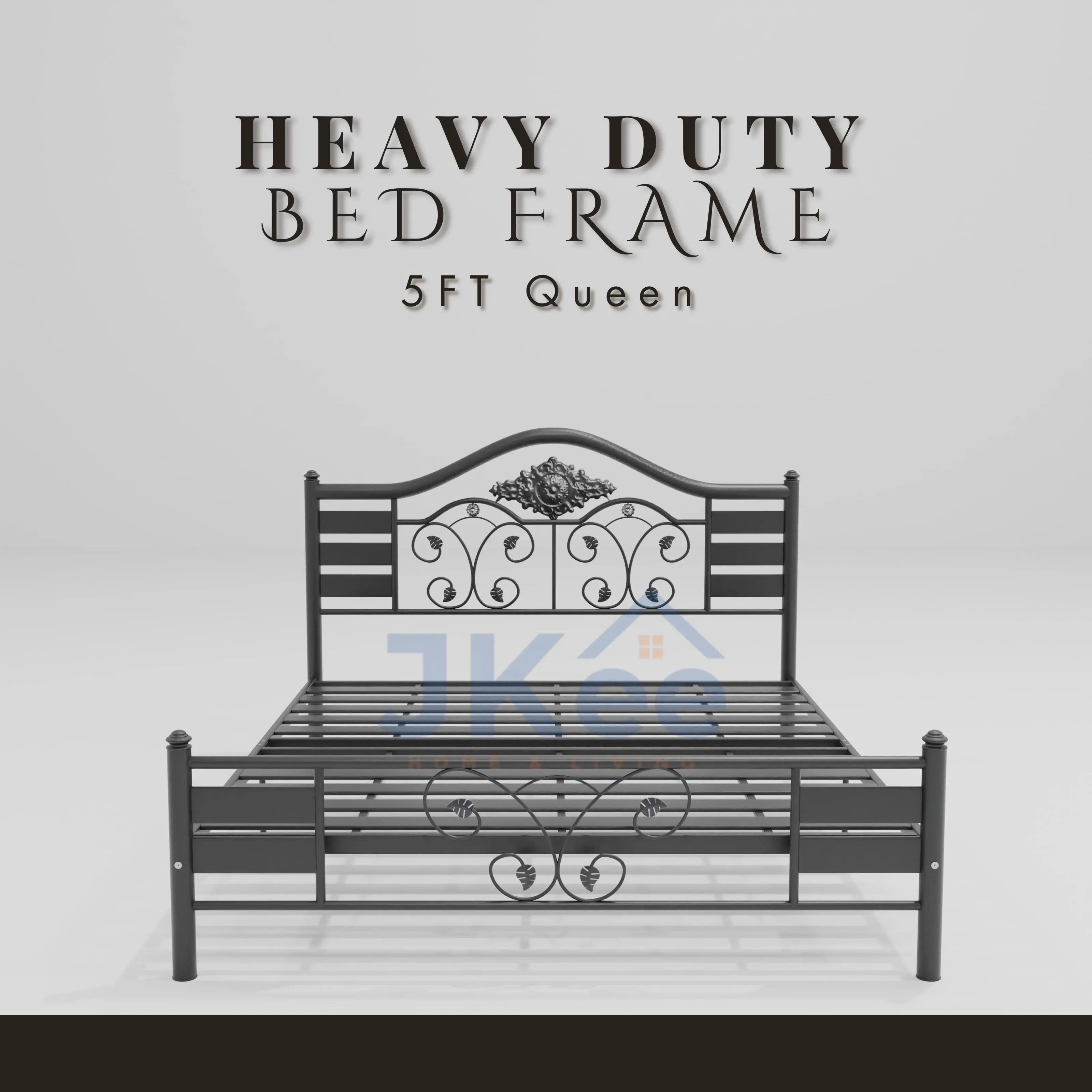 (+TILAM) JKEE HEAVY DUTY Solid Metal Queen Bed Frame Set / Set Katil Queen Besi SUPER BASE / Katil Besi Tebal Queen / 100% Katil Besi - Furniture