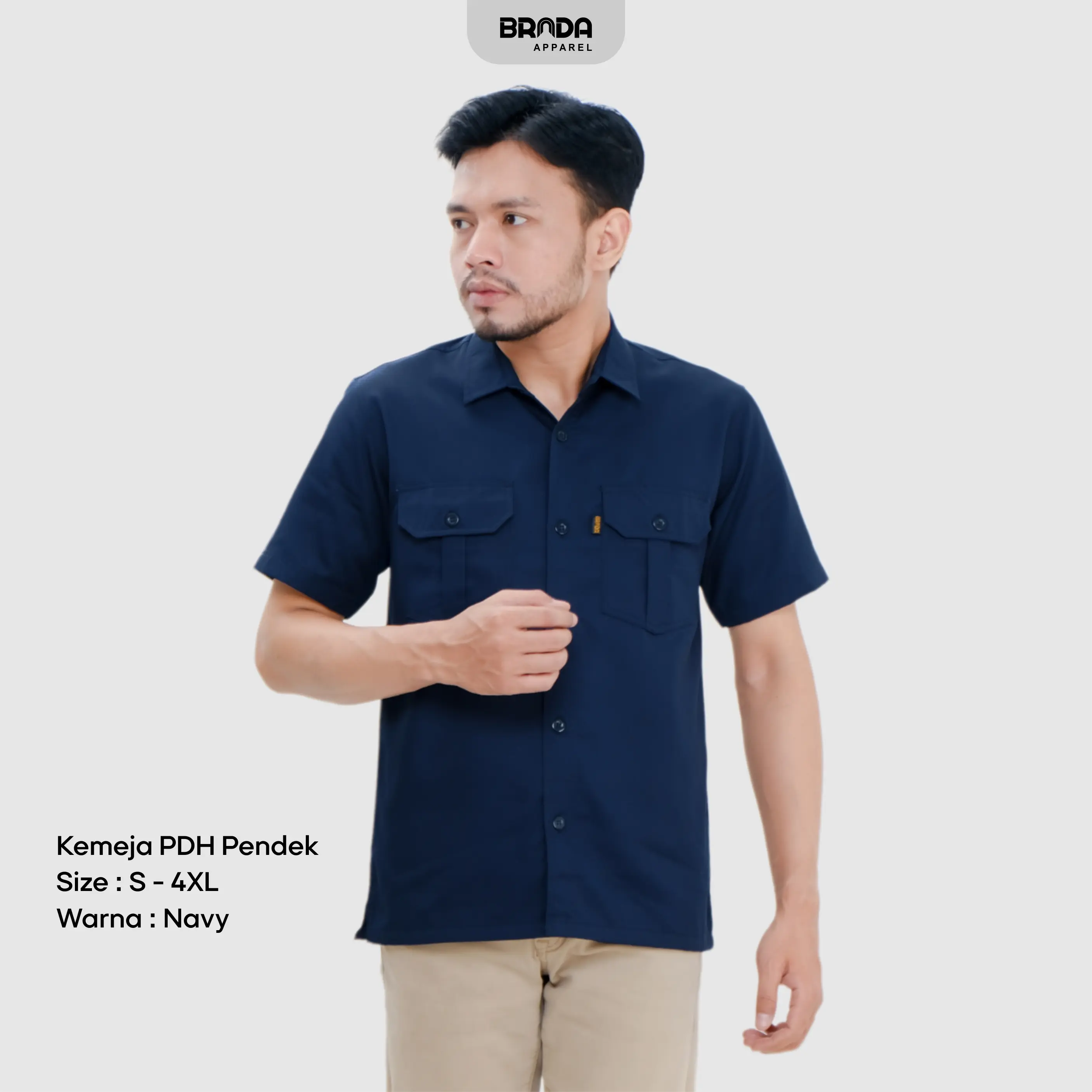 Kemeja Drill Pendek / Kemeja Kantor PDH PDL Pendek - Biru Navy