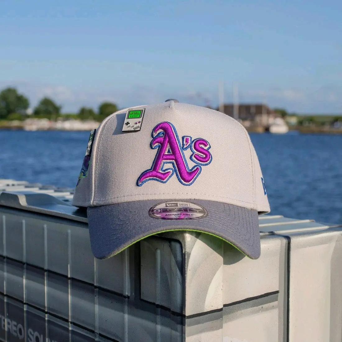 topi baseball inisial a's cream abu dobel bordir Elegan