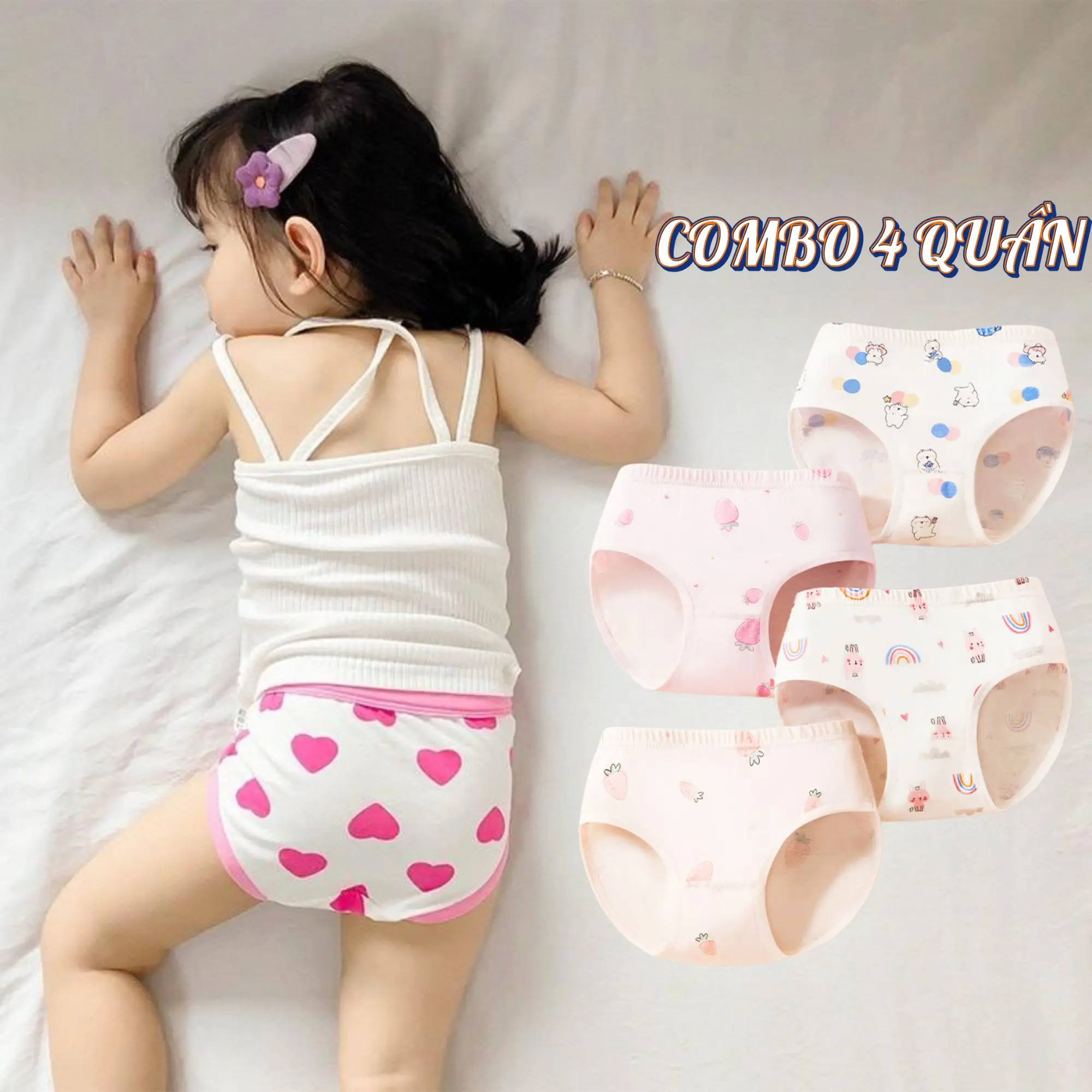 [T03 Hàng hot] Combo 4 quần chíp đùi cho bé gái, quần lót cho trẻ em hình dễ thương đáng yêu size 6-44kg Savill