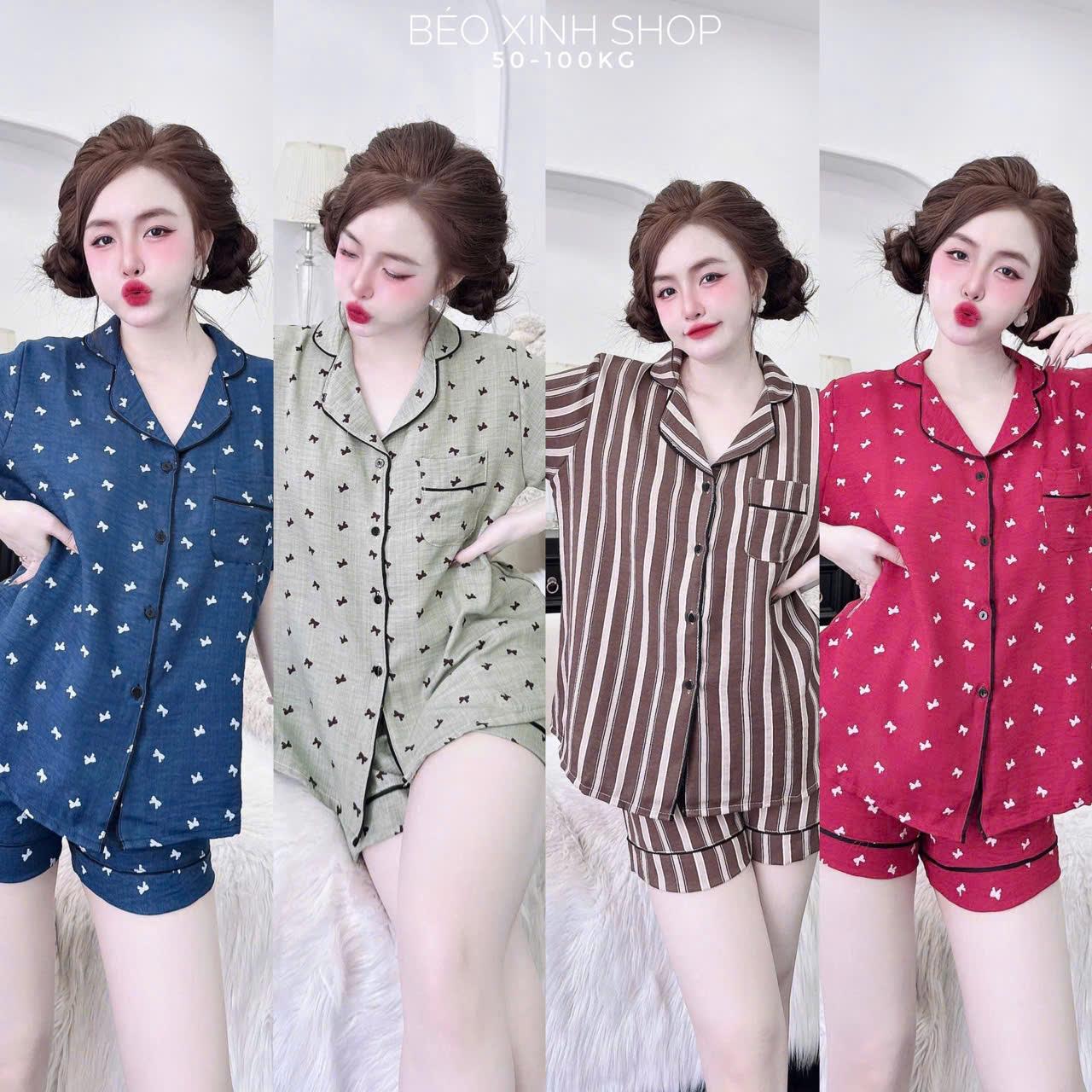 Đồ Bộ - Đồ Ngủ Quần Áo Đùi Đũi Vân Mây Cao cấp Mềm Mịn Mát Tiểu Thư Pijama Bigsize 50-100kg Bộ Ngủ Nữ Nhung Lịch Women Quần Ngủ - A.5052