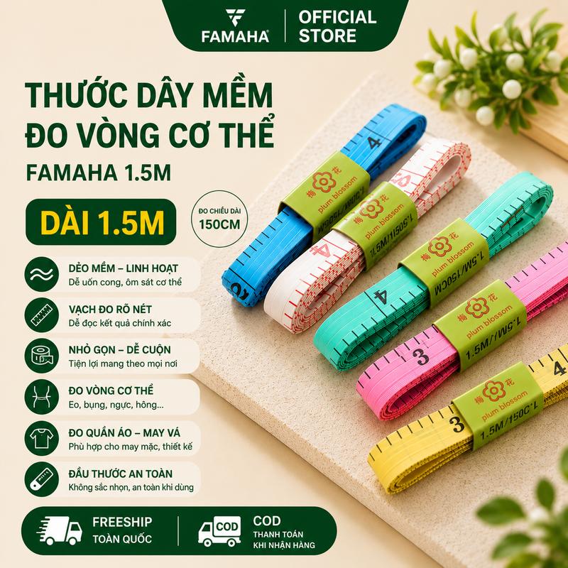 FAMAHÁ Thước Dây Cuộn Mini Đo Eo Chiều Cao 1,5m Chất Liệu Nhựa Mềm Đa Năng Cho May Mặc Và Văn Phòng Dài 150cm Nhiều Màu