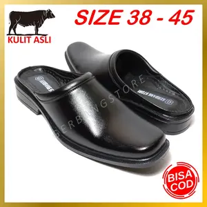 Sepatu Sandal Slop Kulit Asli Sapi Kantor Dinas Resmi Pesta Pantofel Formal Big Size 38-45 (IW 1)