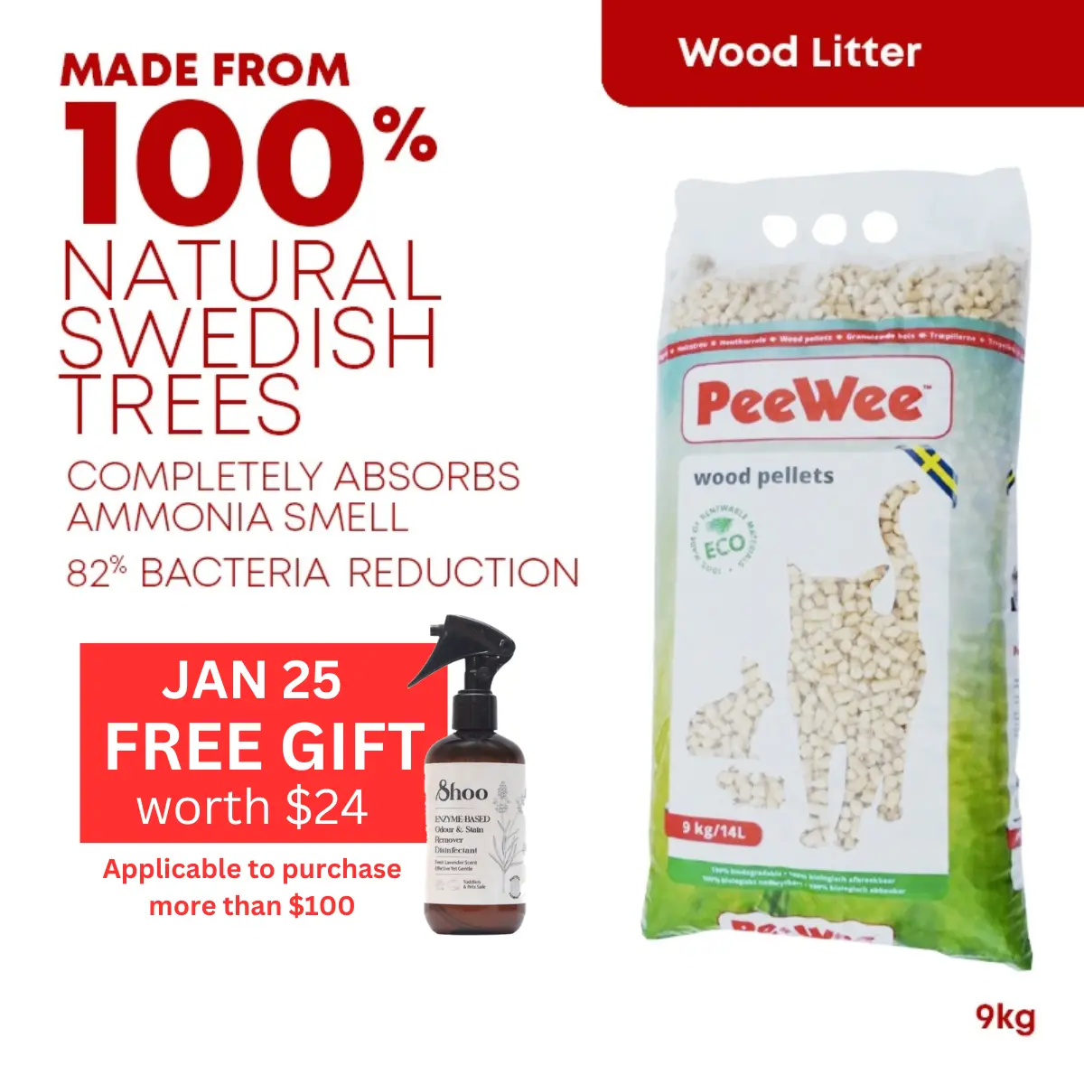 PeeWee Eco Wood Litter Natural Swedish Litter for Cats 9kg