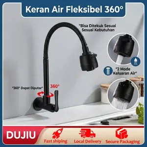 Keran Dapur Hitam 360° Putar – Stainless Steel Anti Karat, Tahan Lama & Awet, Anti Bocor, Aliran Air Halus & Hemat Air, Mudah Dipasang, Desain Estetik Modern untuk Wastafel Rumah