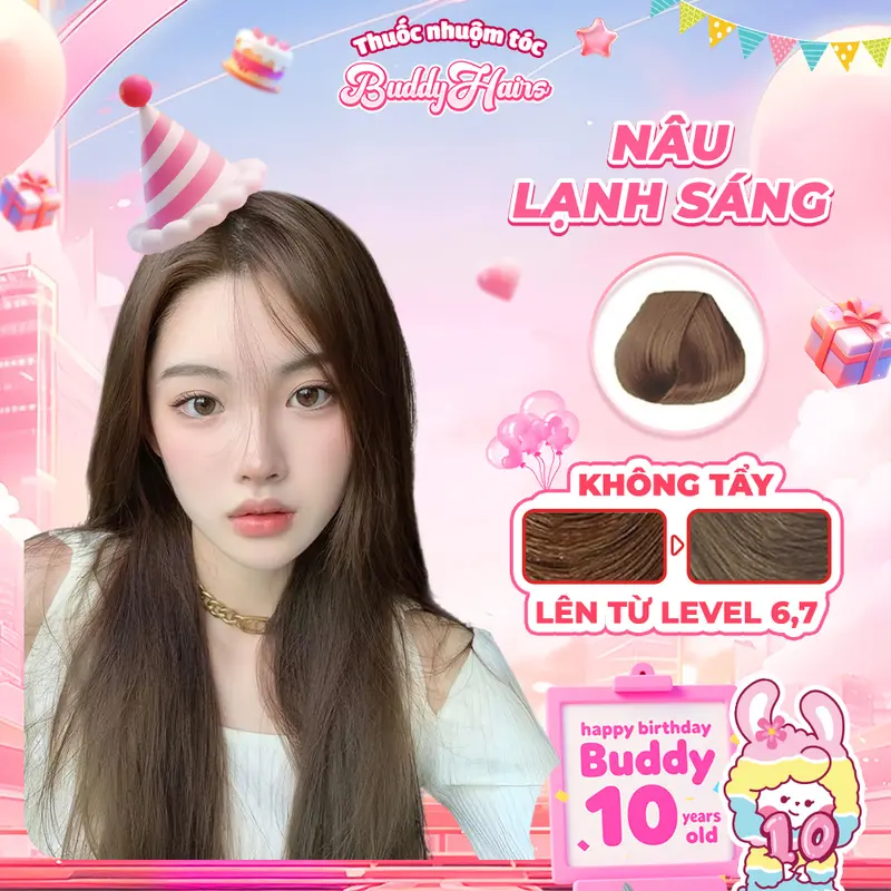 Thuốc nhuộm tóc Nâu Lạnh Sáng, Nâu Lạnh, Nâu Trà Sáng không cần dùng Thuốc tẩy tóc Buddyhairs, Buddyhair, Buddy.hairs Đổi Màu Tóc 0