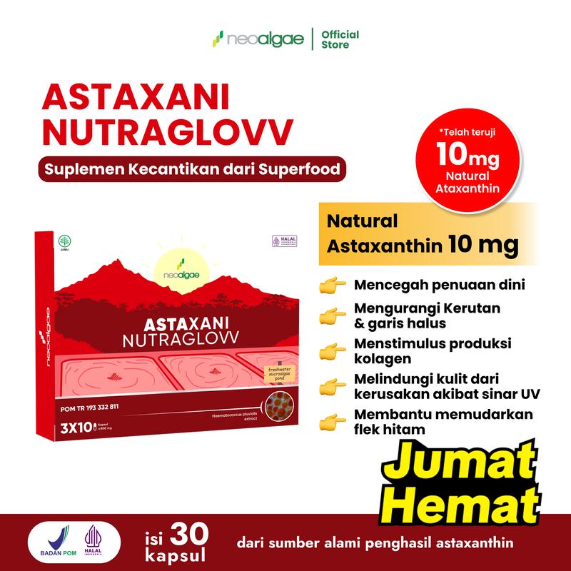 Suplemen Kecantikan Astaxani Nutraglow - Natural Astaxanthin 10 mg - Nutrisi Alami Mencerahkan Memudarkan Flek Hitam Mencegah Penuaan Dini Pada Kulit [BPOM & HALAL] 1