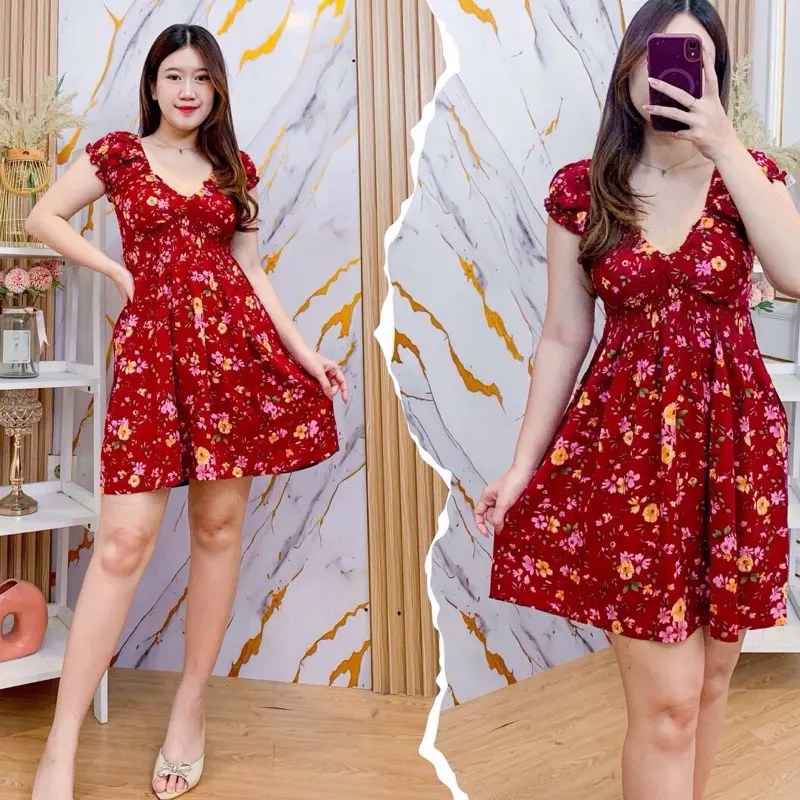 LINDY Daster Bali Pendek - Daster Putri Bali Mini Rayon Motif Bahan Adem Lembut Nyaman / Daster Midi Santai Wanita Dewasa Bumil Busui / Dress Tidur Remaja Sexy Viral Kekinian 0
