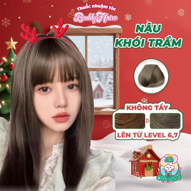 Thuốc nhuộm tóc NÂU KHÓI TRẦM không cần dùng Tẩy Tóc Buddyhairs tặng kèm găng tay mũ trùm trợ nhuộm tiện ích