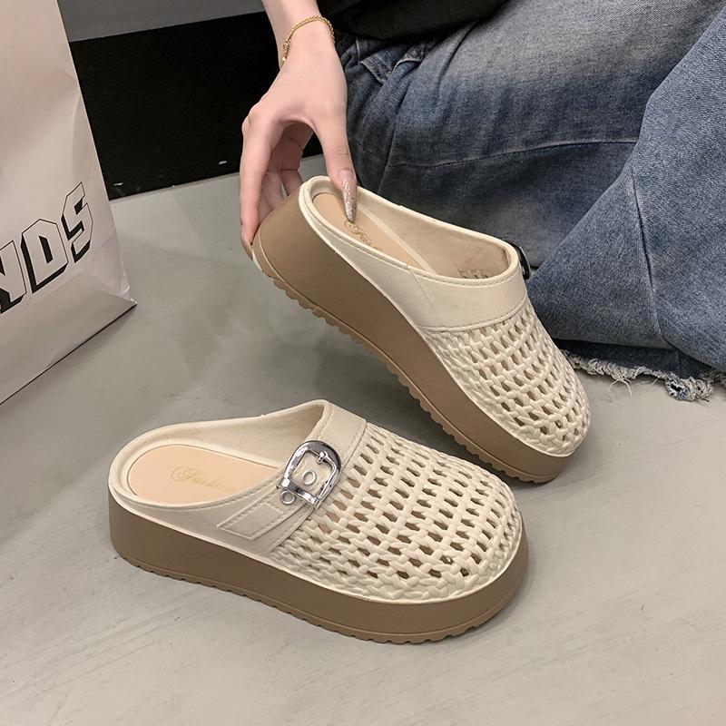 Dép sục rọ nữ đế cao 5cm, sục nữ thời trang gắn khoá 2025, chất Pu nhẹ và êm chân BTdep