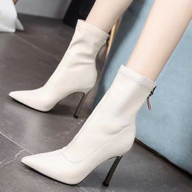 BOOT NỮ CỔ NGẮN MŨI NHỌN GÓT NHỌN Khóa Kéo Sau Thời Trang Cao Cấp MSP518