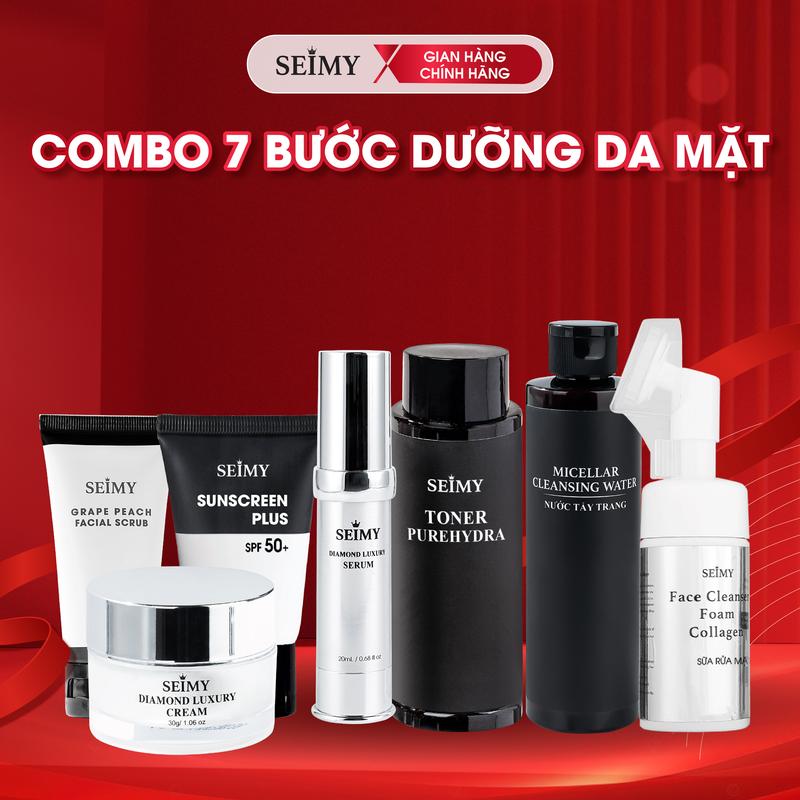 Combo Dưỡng Da Seimy Chăm Sóc Da 7 Bước Nước Tẩy Trang Sữa Rửa Mặt Tẩy Tế Bào Da Chết Mặt Toner Serum Dưỡng Kem Dưỡng Đêm Kem Chống Nắng