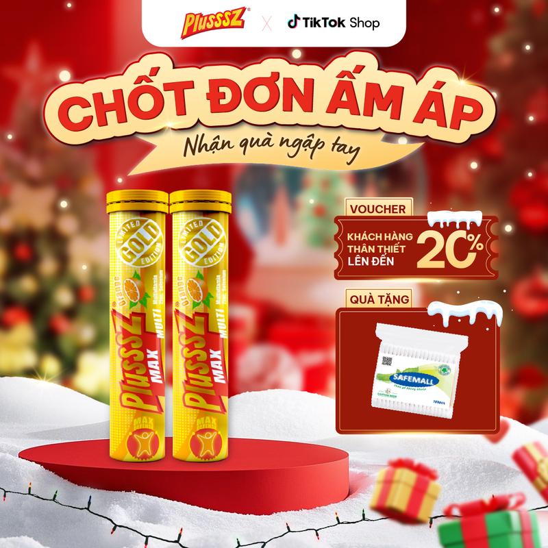  Vitamin tổng hợp viên sủi Plusssz Max Multivitamin không đường hương vị cam hỗ trợ tăng cường sức đề kháng tăng cường sức khỏe  COMBO 2 TUÝP  
