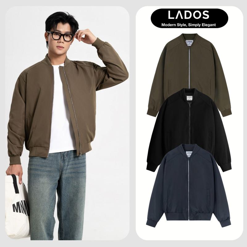Áo Khoác Bomber Kaki Nam LADOS - 12054 chất liệu kaki dày dặn đứng form, giữ ấm, cản gió tốt, form dễ mặc phong cách Hàn quốc