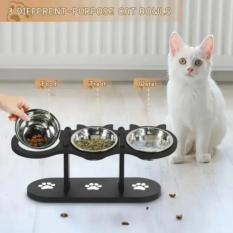 Adjustable 15° Tilted Cat Bowl, 1 Count Pet Feeding Bowl with 3 Counts Stainless Steel Bowl, Pet Feeding Supplies for Dogs & Cats 4