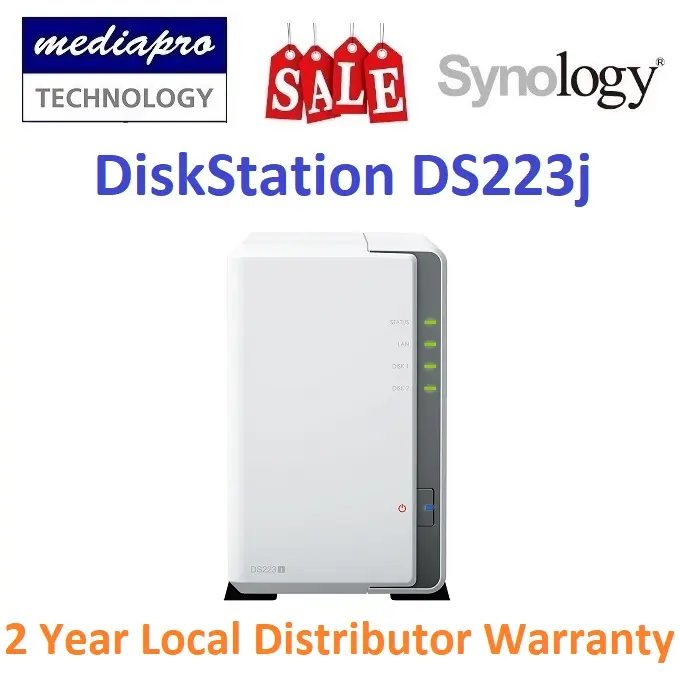 Synology DiskStation DS223j 2-Bay NAS ( without HDD ) - 2 Years Local Distributor Warranty