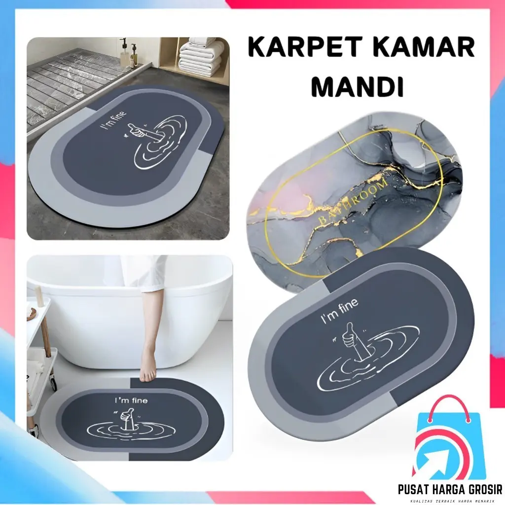 PHG - Karpet Kamar Mandi Bentuk Oval Keset Kaki Anti Slip Bathroom Carpet Menyerap Air Anti Licin