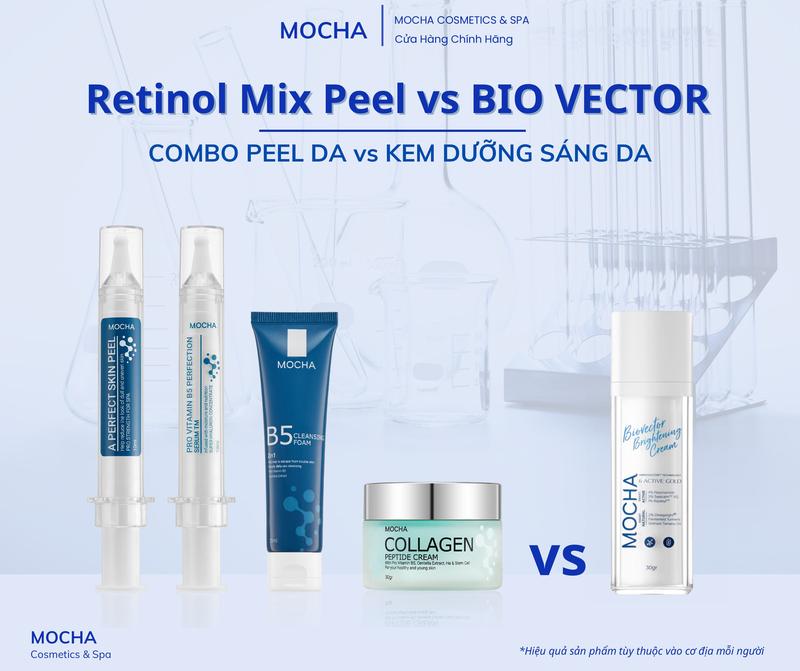 MOCHA Combo Peel Retinol Mix vs Kem Dưỡng BIOVECTOR 6IN1 - Bộ 4 Sản Phẩm Tinh Chất Peel Serum Vitamin B5 Kem Collagen Sữa Rửa Mặt Vitamin B5