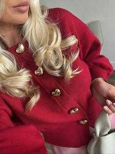 Cárdigan de punto para mujer con botones de corazón dorados, suéter suave y holgado para ocasiones casuales/elegantes, ideal para San Valentín y festividades