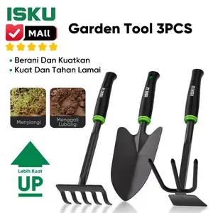 ISKU Alat Taman Set 3--Sekop Cangkul Garpu Kecil Garuk Rumput -- Alat Pemotong Rumput /Multifungsi gardening tools-Baja Karbon Diperkuat Pegangan Anti Selip