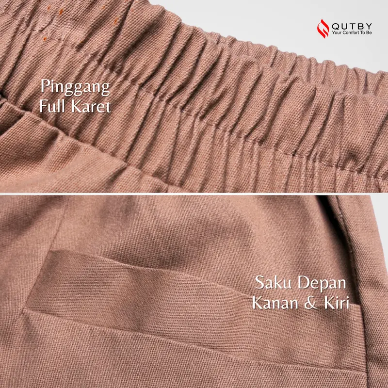 QUTBY - Celana Kulot Panjang Wanita Korean Long Pants Celana Kerja Jumbo Bahan Katun Twill Premium Full Karet Nyaman 8