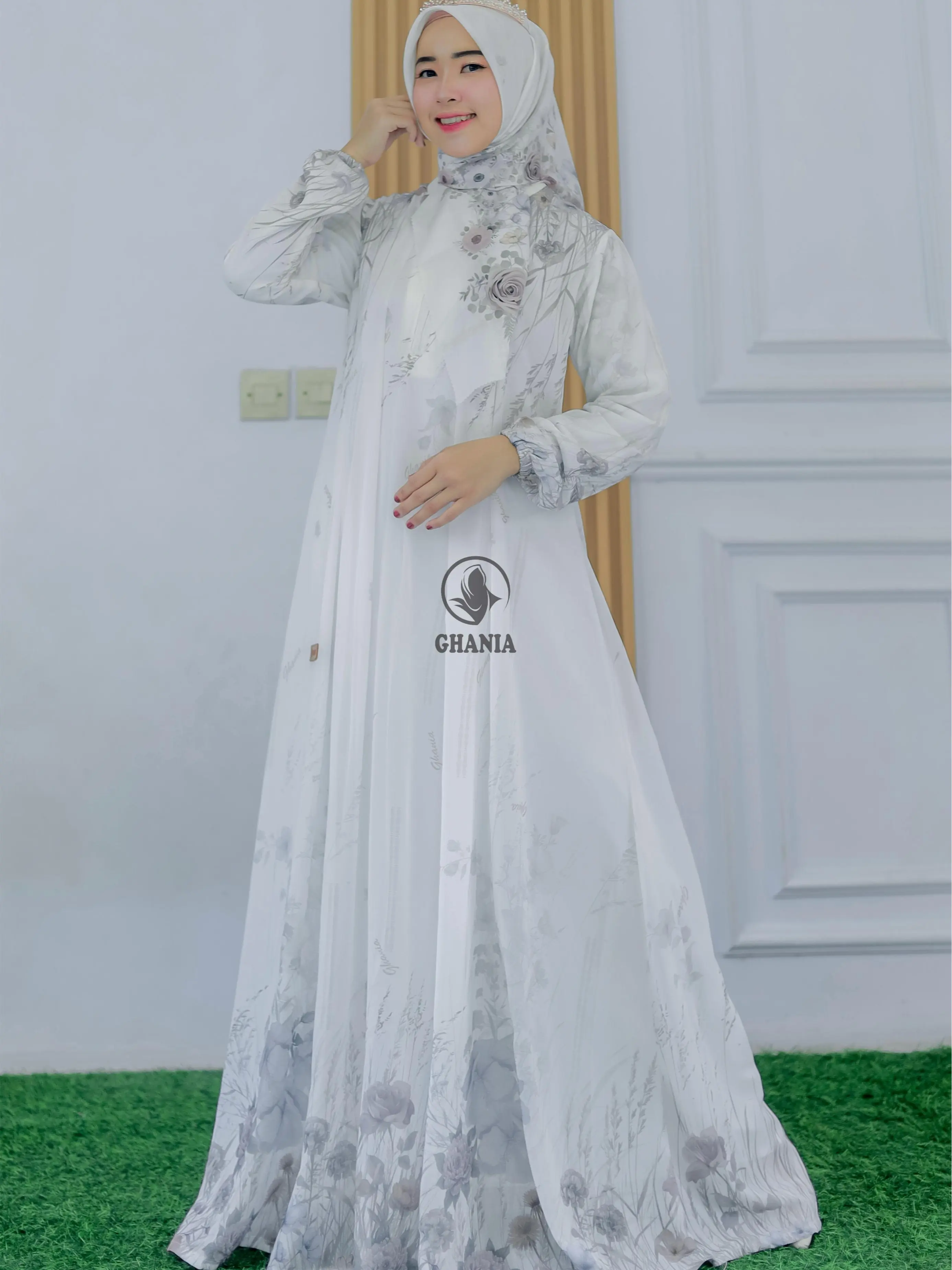 Ghania Cellosia Dress- Putih- lavender- khaky- hitam- maroon