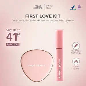 Mood Matters [2PCS] FIRST LOVE KIT l Dream Skin Satin Cushion SPF 30 + Wonder Dew Tinted Lip Serum Set Foundation untuk Kulit Lebih Halus dan Cerah