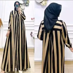 Gamis wanita motif garis salur kancing depan maxxi bussui frendly pollycoton premium terlaris