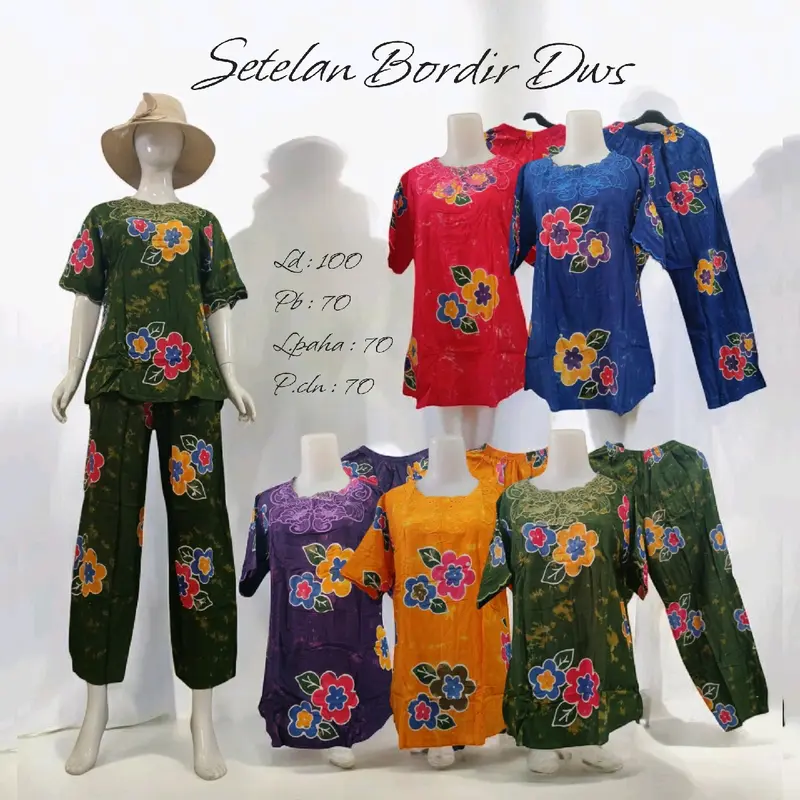 SETELAN BORDIR DEWASA WANITA STANDAR Baju Celana Panjang Katun Motif Remaja 0