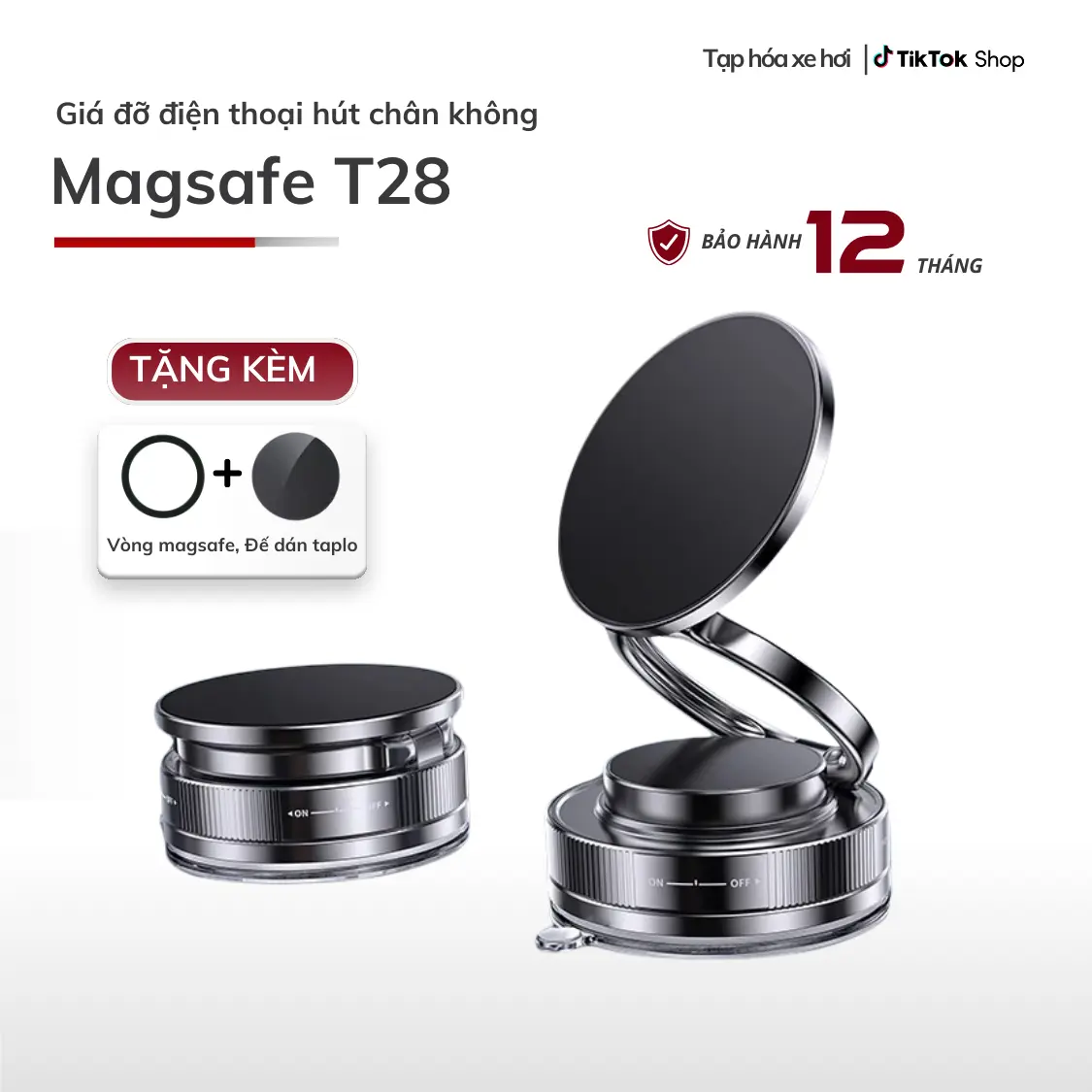 Giá đỡ điện thoại hút chân không từ tính trên ô tô, Giá đỡ điện thoại magsafe T28 nam châm N54 nhỏ gọn, chắc chắn - NEW 2025