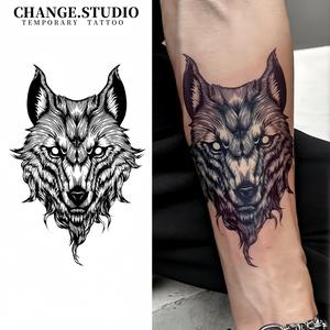 รอยสักชั่วคราว ดีไซน์หมาป่า กันน้ำ รอยสักไม่ติดนาน 15 วัน สติ๊กเกอร์รอยสัก