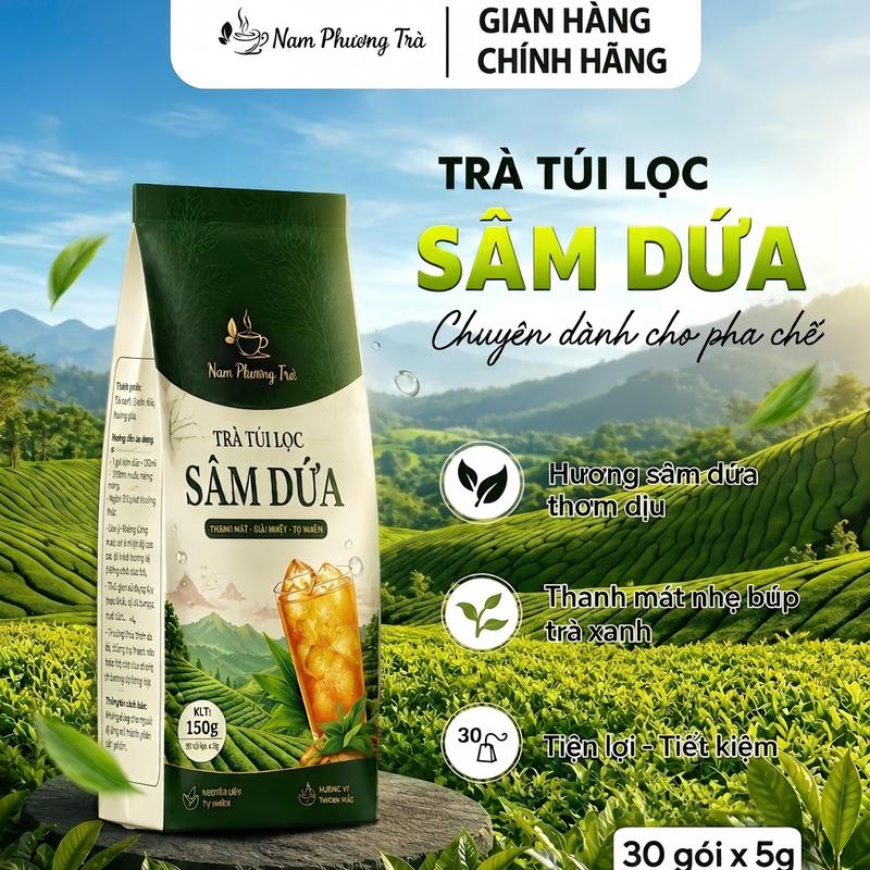 TRÀ SÂM DỨA TÚI LỌC Cao Cấp Nam Phương Trà 150g (30 gói) - Chuyên Dành Cho Pha Chế, Nhà Hàng, Quán Cà Phê Tiện Lợi Ngon Như Quán