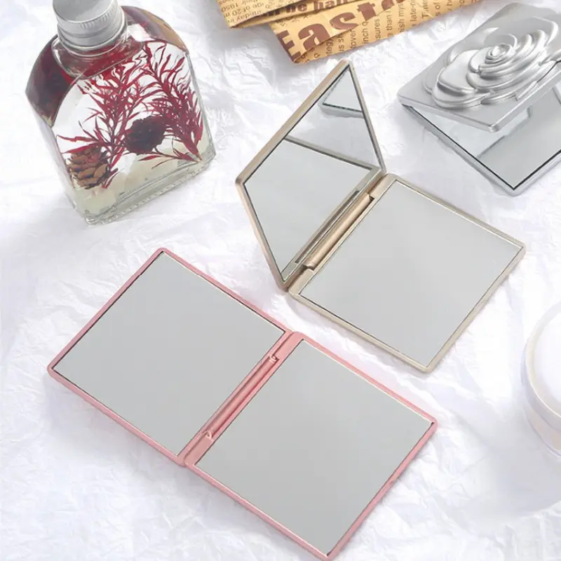3X Cermin Make Up Pemodelan Relief Mawar/Cermin Lipat 2 Sisi Dengan Pembesar Kaca Kecil Portable 2