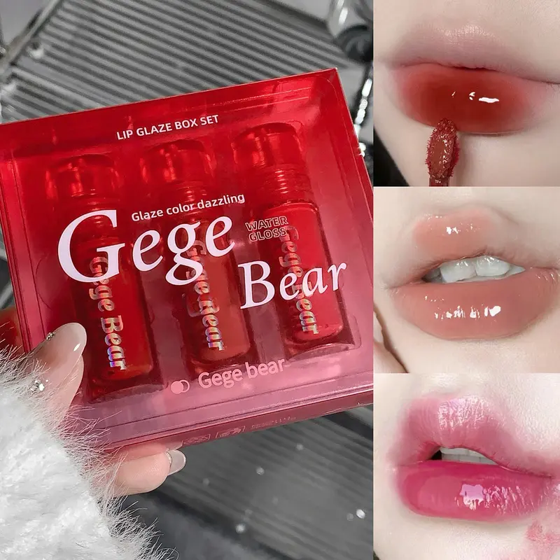 ICoD] 3Pcs setlipgloss Cermin, Lip Color Hydrating, Liquid Lipstick lipgloss Tahan Lama, untuk Makeup Bibir Bercahaya untuk Wanita dan Gadis sebagai Hadiah. 2