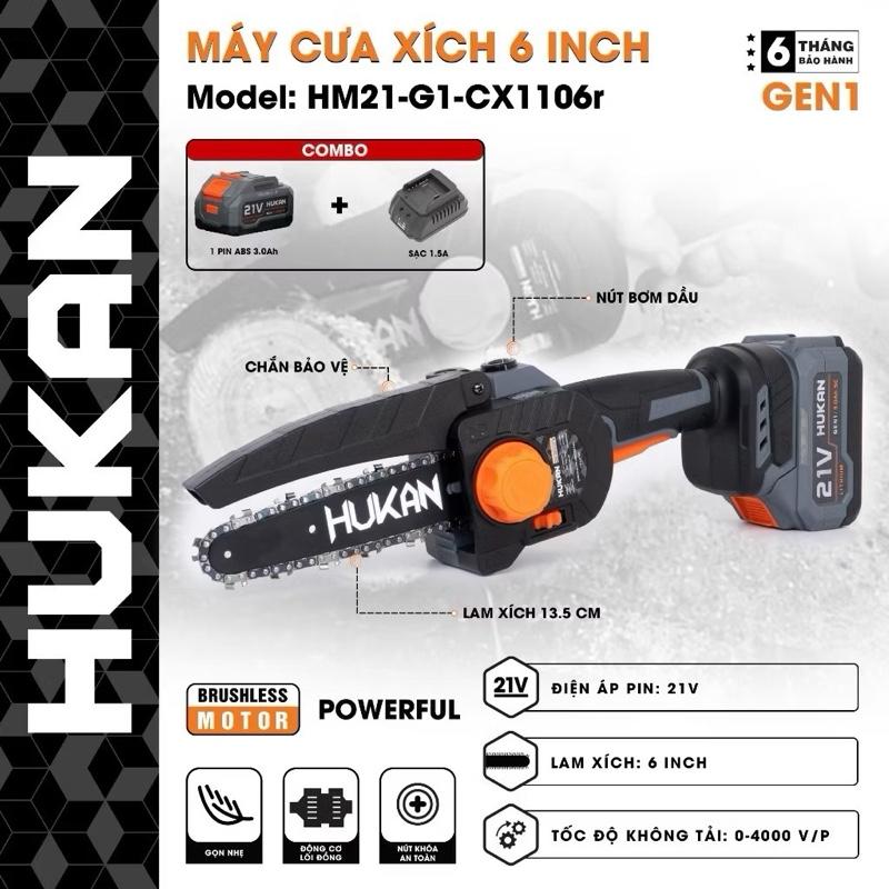 Máy cưa xích HUKAN pin 6INCH GEN 1 G1-CX1006r - Lam xích: 6 inch Động cơ không chổi than cưa thân cây cành tre